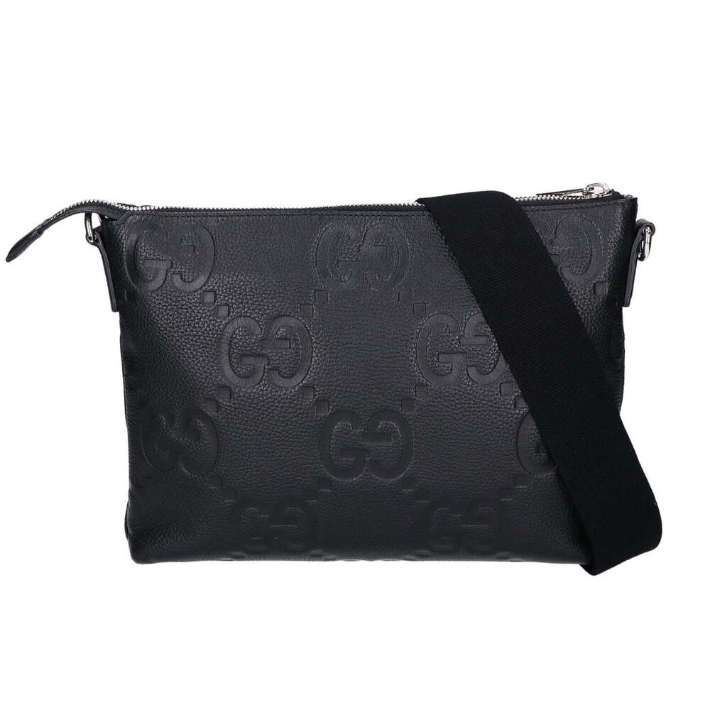 GUCCI 696009 Jumbo GG Embossed Leather Shoulder Bag, Black, Men's